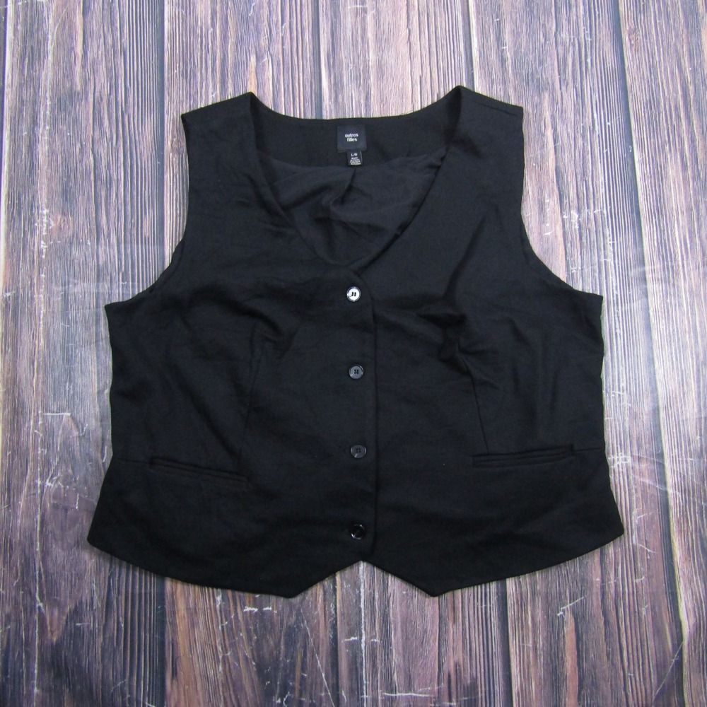 Autres Filles Vest Women Large Black Button Down Cinch Back PO33840CHU